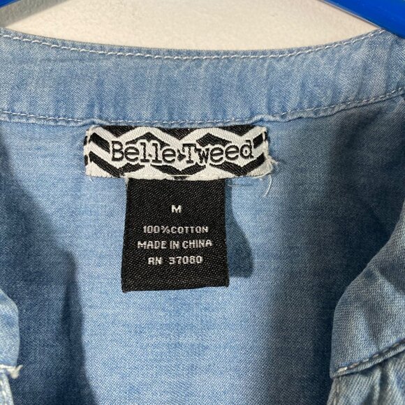 Womens Belle Tweed Chambray Denim Dress Peplum Long Sleeve M Blue Cotton Button - Picture 5 of 5